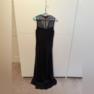 Donna Karan Evening Gown, Satin Black with beading and lace